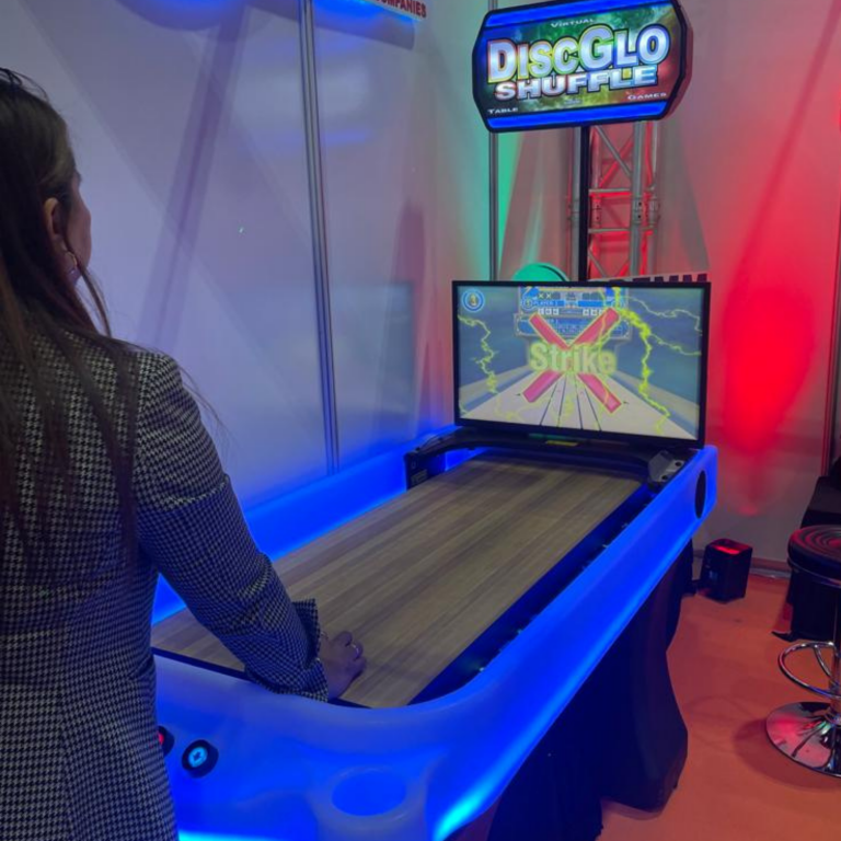 DiscGlo Shuffle interactive LED shuffleboard game rental in Dubai